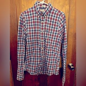 Abercrombie & Fitch Men's Red Plaid Muscle Fit Button Down Shirt Medium